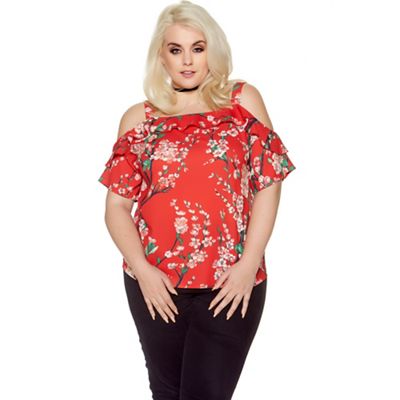 Curve red flower print strappy top